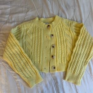 Yellow Cable Knit Cropped Cardigan